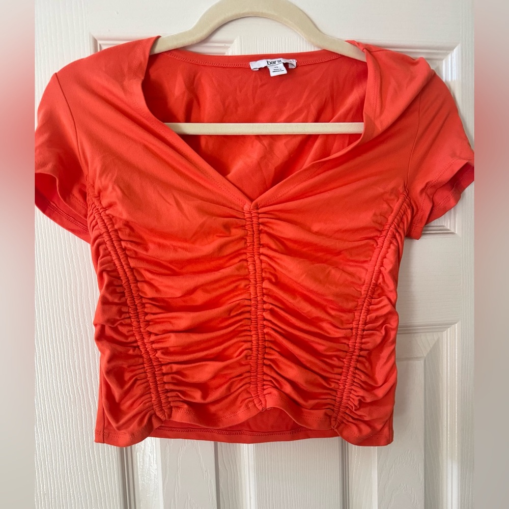 Vibrant Orange Ruched Blouse